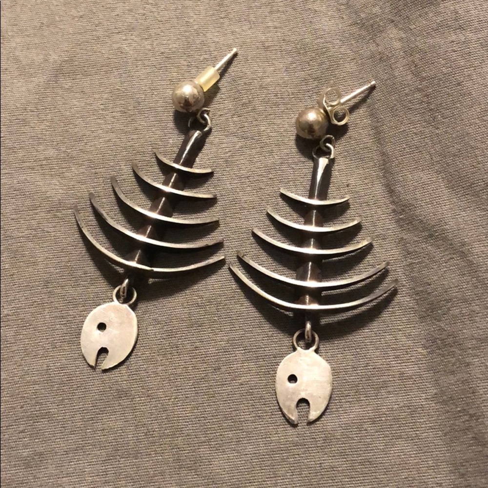 Vintage Taxco Sterling Silver Fish Earrings signed